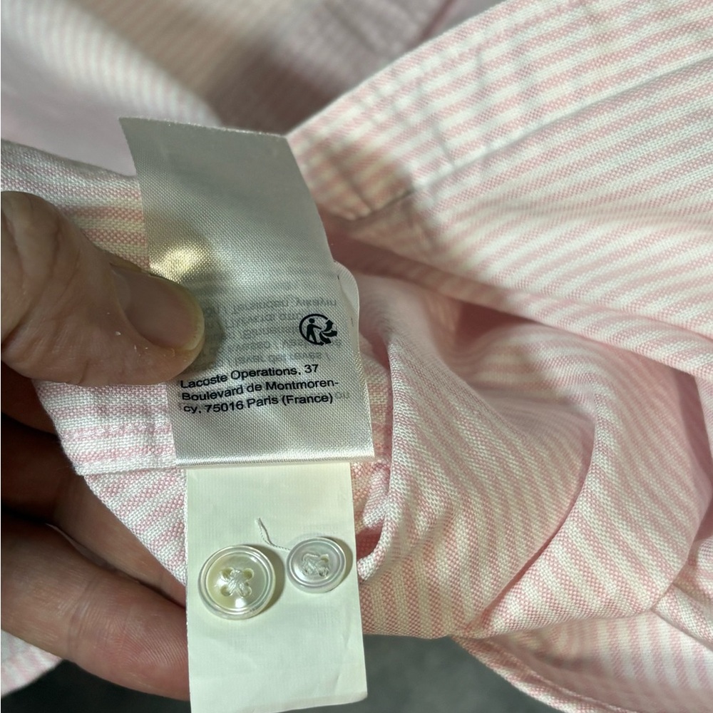Lacoste Mens L Pink White Stripe Button Down Shirt Regular Fit Crocodile Logo - Picture 6 of 11